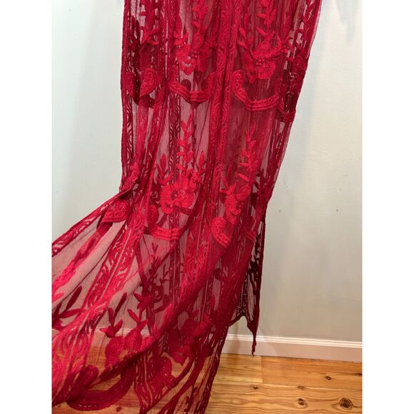 Red Lace Gothic Romantic Sheer Lace Maxi pullover Cover Up One Size - Picture 10 of 11